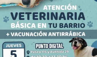 LA PRXIMA JORNADA DE VACUNACIN ANTIRRBICA Y ATENCIN VETERINARIA BSICA SER EN PUNTO DIGITAL